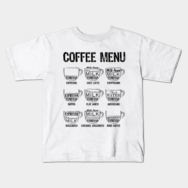 Coffee Menu 1 Kids T-Shirt by Blade Runner Thoughts